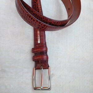 Daniel Cremieux Belt With A Brown Crocodile-Embossed Pattern And A Metal Logo